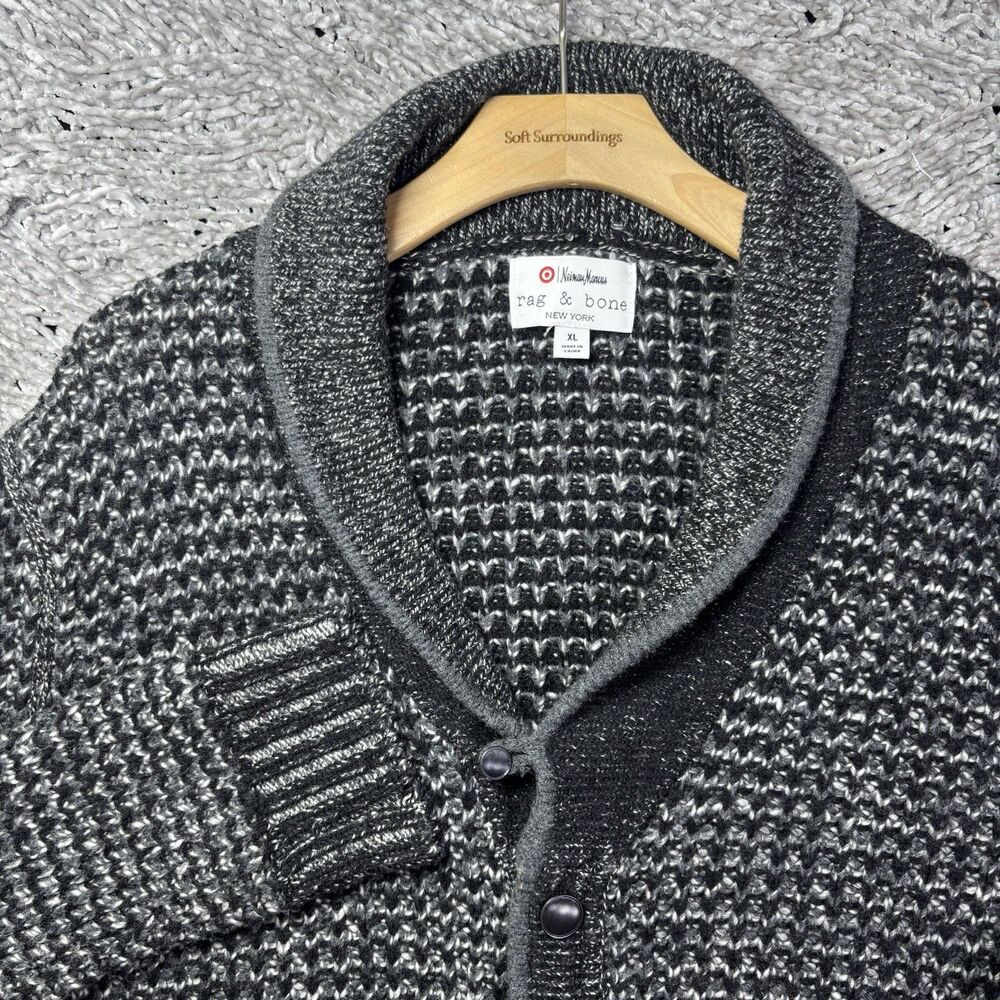 Neiman Marcus Rag & Bone Cardigan Sweater Mens XL Black Knit Wool Shawl Neck